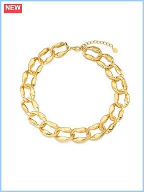 18K Gold Plated Chunky Link Necklace Hypoallergenic 19in+3in